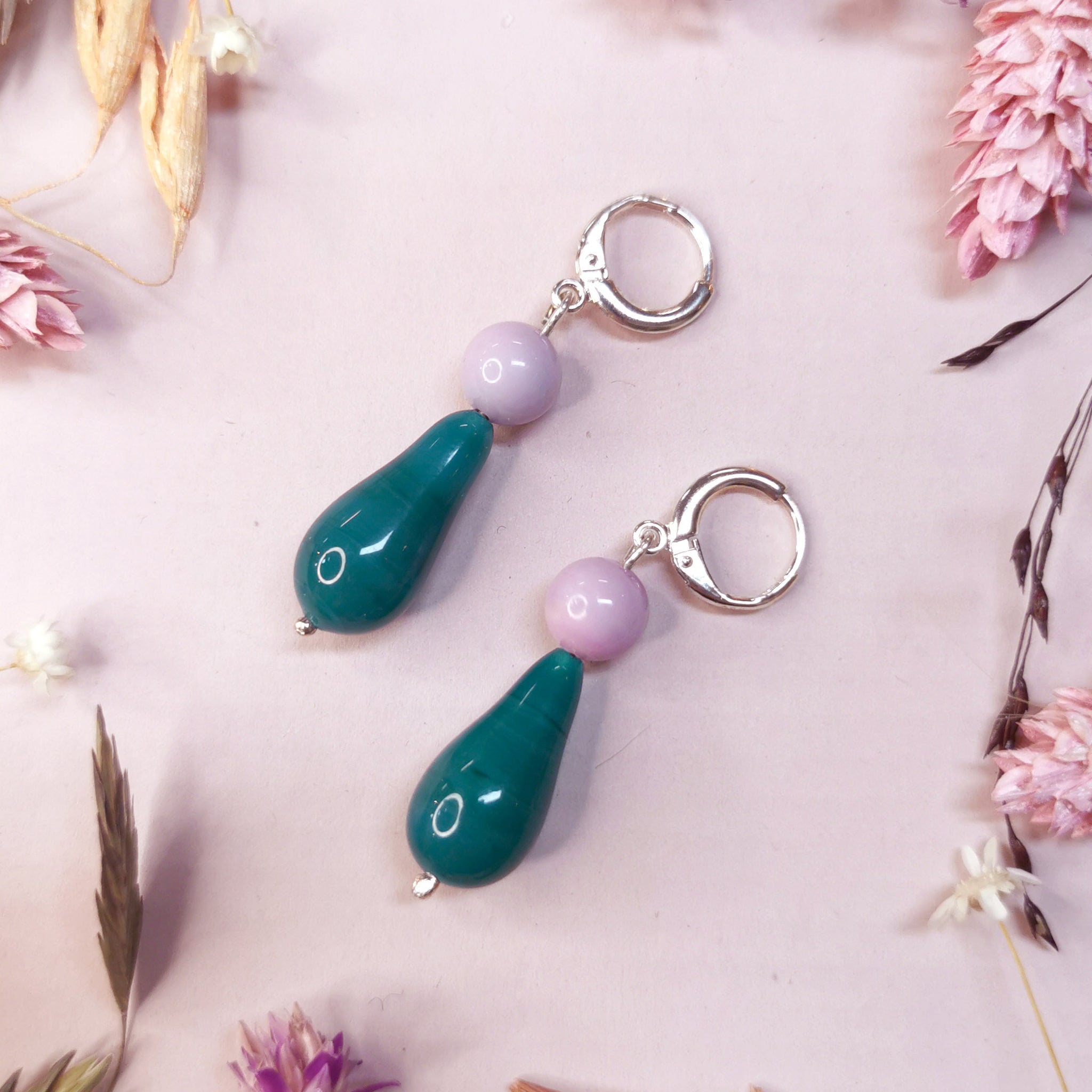 LaLa earrings, Light lavender and Turquoise