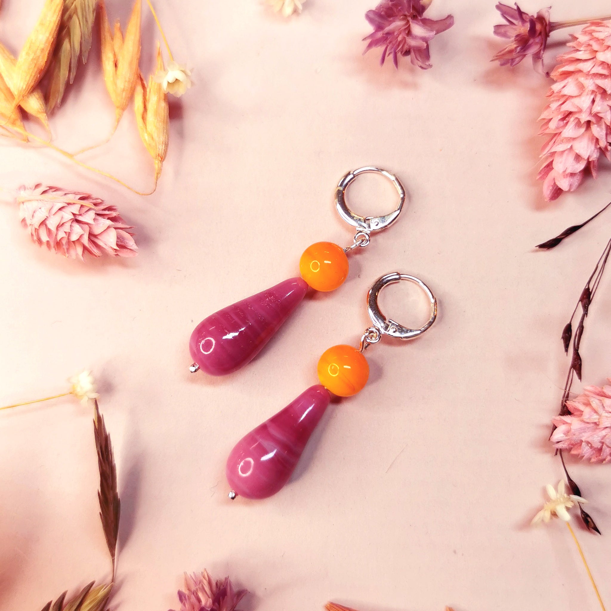 LaLa earrings, Orange and Hot Pink