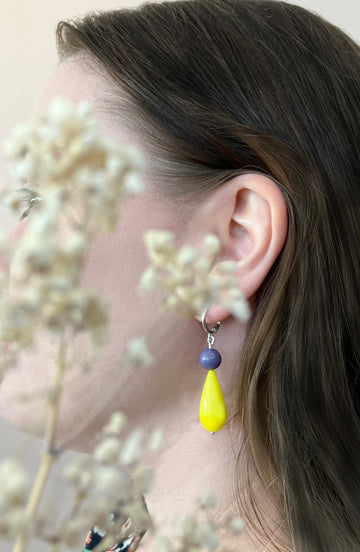 LaLa earrings, Dark lavender & Lemon
