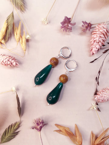 LaLa earrings, Latte and Rainforest Green
