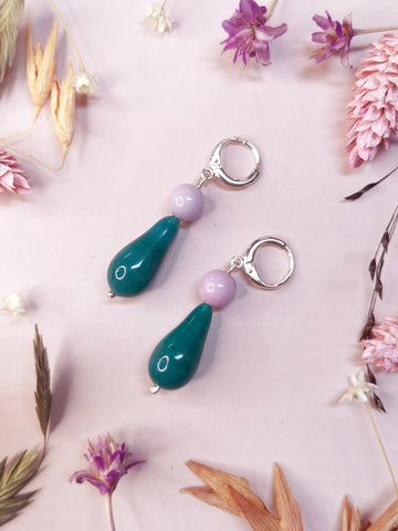LaLa earrings, Light lavender and Turquoise
