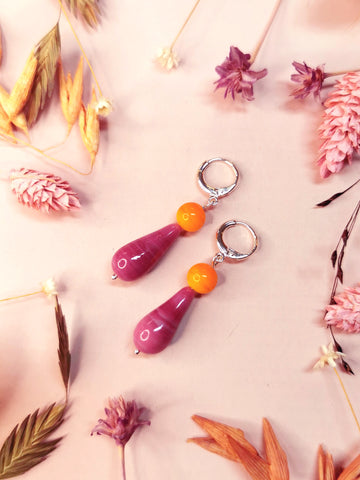 LaLa earrings, Orange and Hot Pink